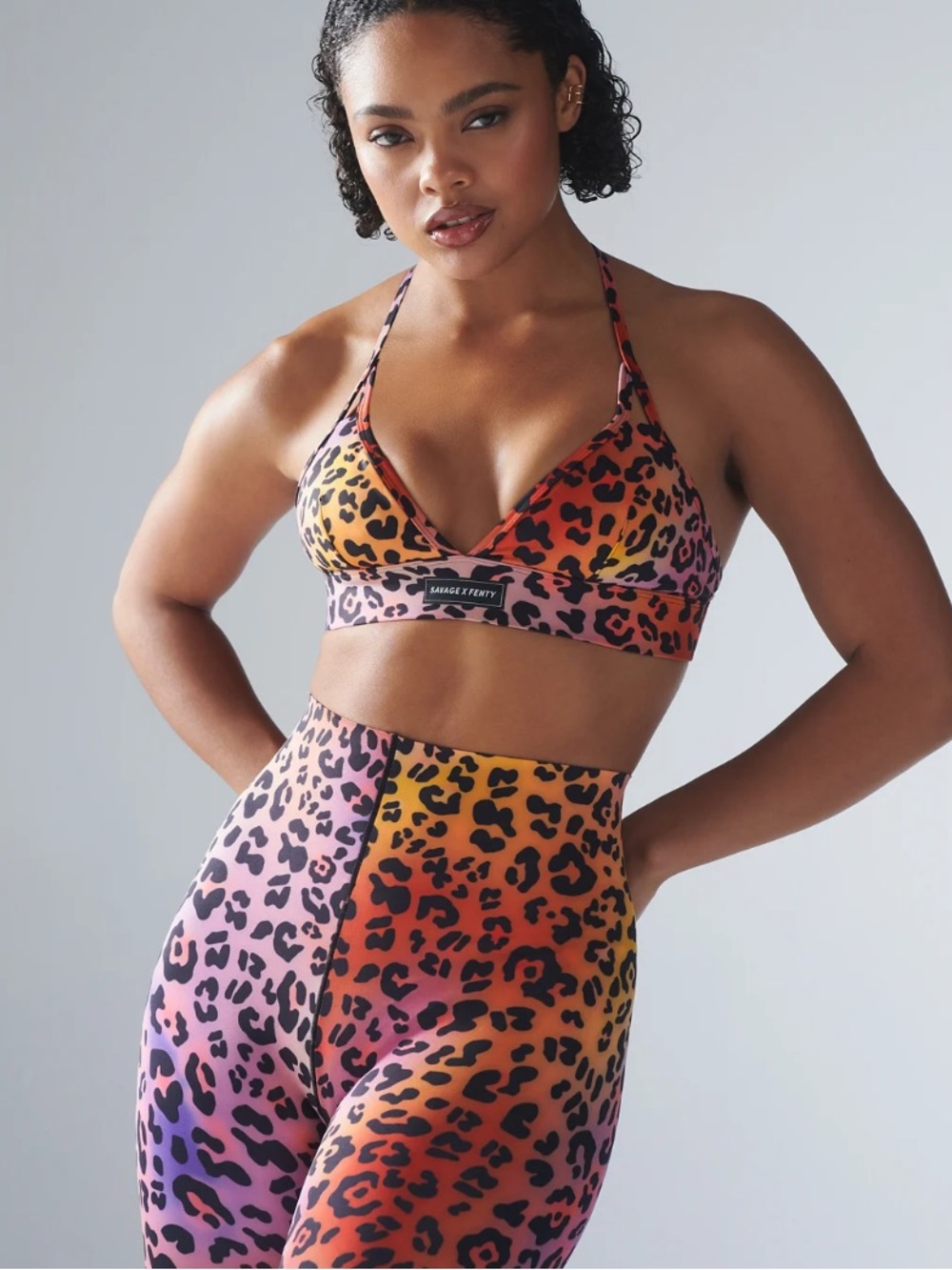 Savage X Fenty Spotlight Sports Bra Rainbow Leopard Print Low Impact Medium